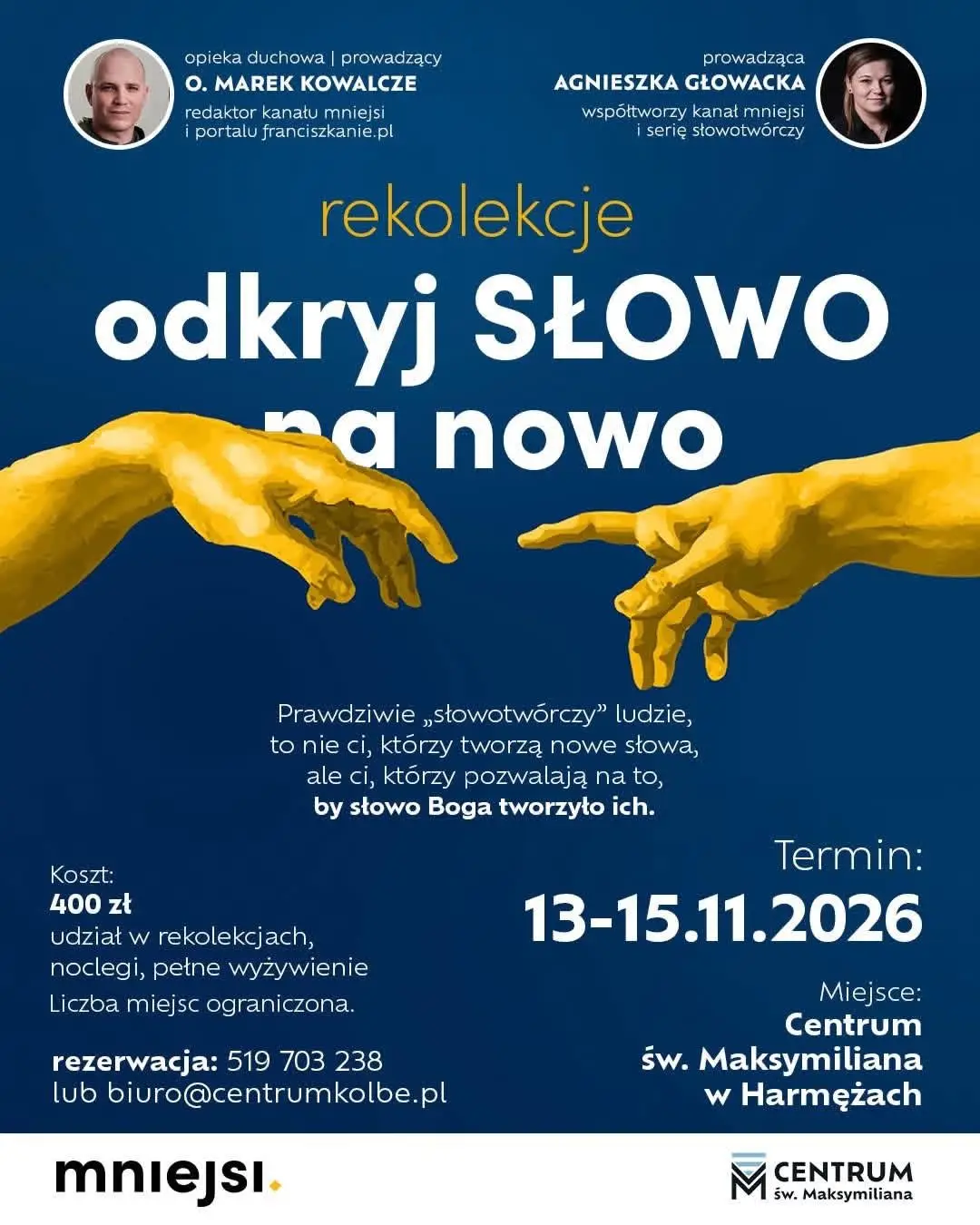 Plakat rekolekcji „Odkryj SŁOWO na nowo” w Harmężach, 13–15 listopada 2026